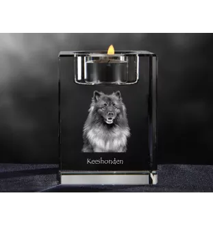 Keeshond, Wolfsspitz, Deutsche Spitze - Kerzenhalter mit Hundefoto, Teelichthalter aus Kristall, personalisiertes Geschenk der Marke Art-Dog