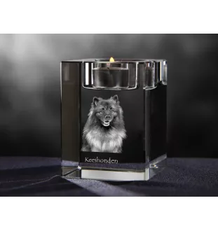 Keeshond, Wolfsspitz, Deutsche Spitze - Kerzenhalter mit Hundefoto, Teelichthalter aus Kristall, personalisiertes Geschenk der Marke Art-Dog
