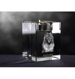 Keeshond, Dutch Barge Dog, Smiling Dutchman, - Candle holder with dog photo, crystal tealight holder, personalised gift by Art-Dog brand