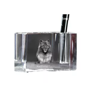 Keeshond, Wolfsspitz, Deutsche Spitze - Stifthalter, Kristallorganizer mit Hundefoto, einzigartige Schreibtischdekoration der Marke Art-Dog