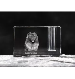 Keeshond, Dutch Barge Dog, Smiling Dutchman, - Pen stand, crystal organiser with dog photo, unique desk decoration by Art-Dog brand