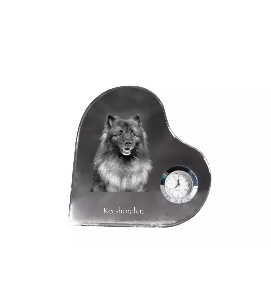 Keeshond, Spitz Loup,  - horloge en cristal avec une photo de chien, horloge de table en forme de cœur, horloge debout personnalisée de la marque Art-Dog