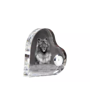 Keeshond, Spitz Loup,  - horloge en cristal avec une photo de chien, horloge de table en forme de cœur, horloge debout personnalisée de la marque Art-Dog