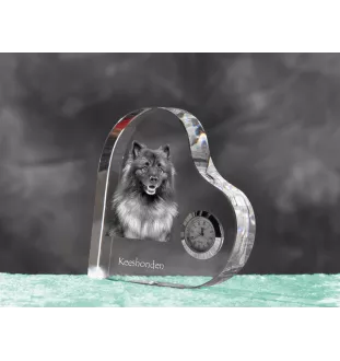 Keeshond, Wolfsspitz, Deutsche Spitze - Kristalluhr mit einem Hundebild, Herzregal-Uhr, personalisierte Standuhr der Marke Art-Dog