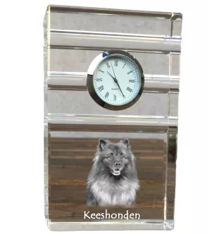 Keeshond, Spitz Loup,  - une horloge en verre avec une photo, une photo de chien dans un cristal, une horloge de bureau personnalisée de la marque Art-Dog