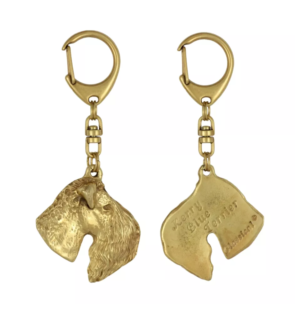 Kerry Blue Terrier, Irish Blue Terrier - Vergoldeter Schlüsselanhänger mit Hund, Handtaschenschmuck, Luxus-Accessoire der Marke Art-Dog