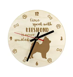 Keeshond, Spitz Loup,  I - horloge avec chien, horloge en bois, horloge murale pour les amoureux des chiens, horloge de bureau et étagère, Art-Dog