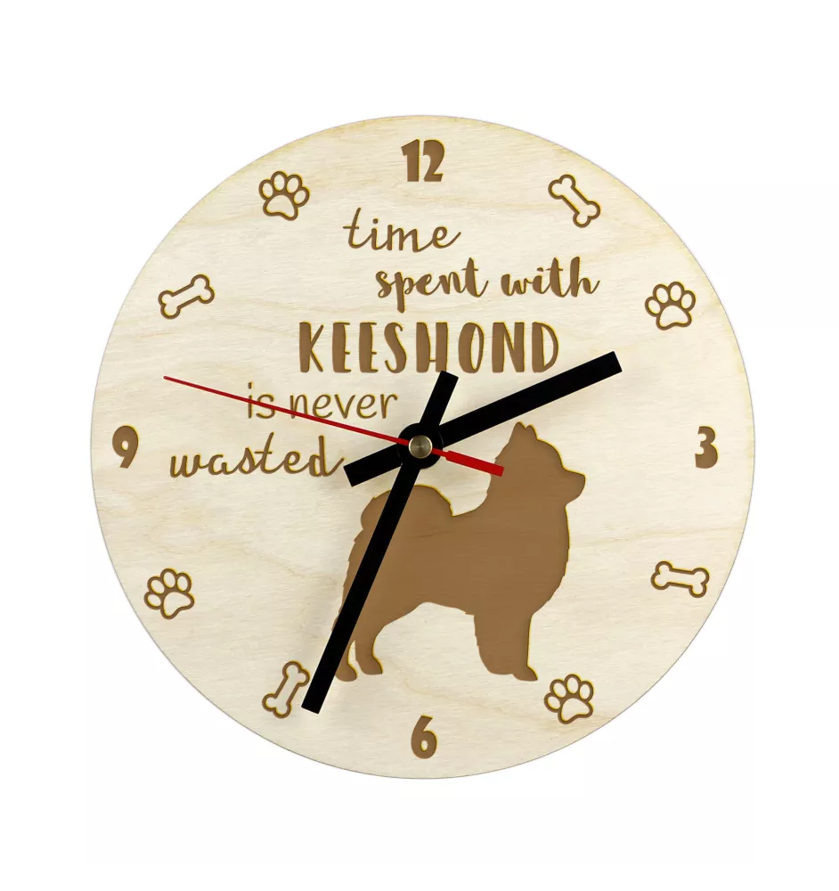 Keeshond, Wolfsspitz, Deutsche Spitze I - Hundeuhr, Holzuhr, Wanduhr für Hundefreunde, Tisch- und Regaluhr, Art-Dog