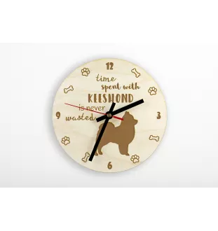 Keeshond, Spitz Loup,  I - horloge avec chien, horloge en bois, horloge murale pour les amoureux des chiens, horloge de bureau et étagère, Art-Dog