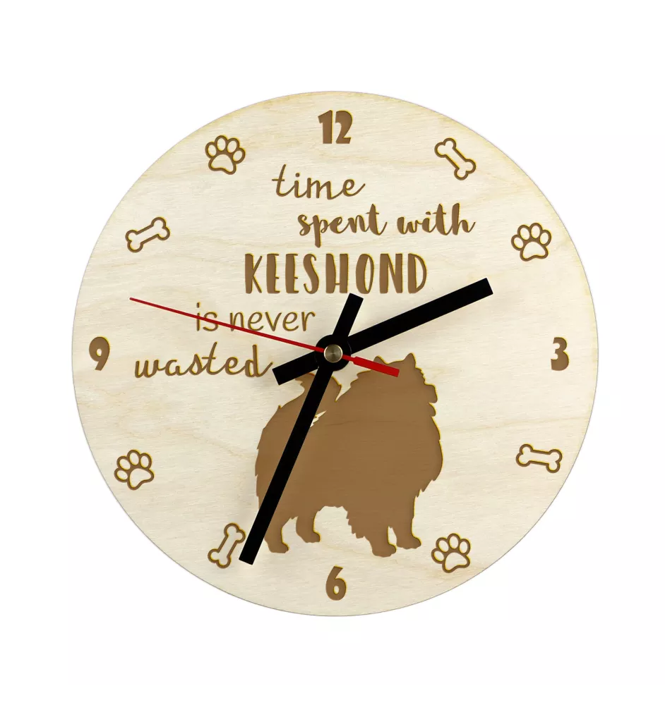 Keeshond, Wolfsspitz, Deutsche Spitze - Hundeuhr, Holzuhr, Wanduhr für Hundefreunde, Tisch- und Regaluhr, Art-Dog