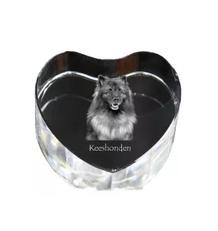 Keeshond, Dutch Barge Dog, Smiling Dutchman, - a photo of a dog in crystal, crystal heart, unique photo frame from the Art-Dog brand