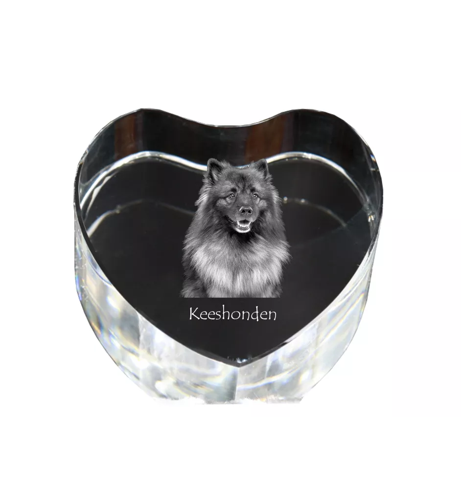 Keeshond, Dutch Barge Dog, Smiling Dutchman, - a photo of a dog in crystal, crystal heart, unique photo frame from the Art-Dog brand
