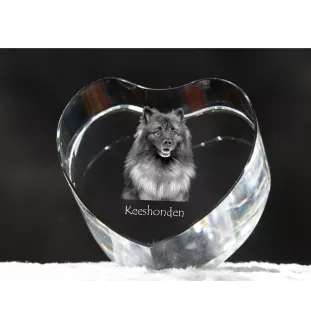 Keeshond, Dutch Barge Dog, Smiling Dutchman, - a photo of a dog in crystal, crystal heart, unique photo frame from the Art-Dog brand
