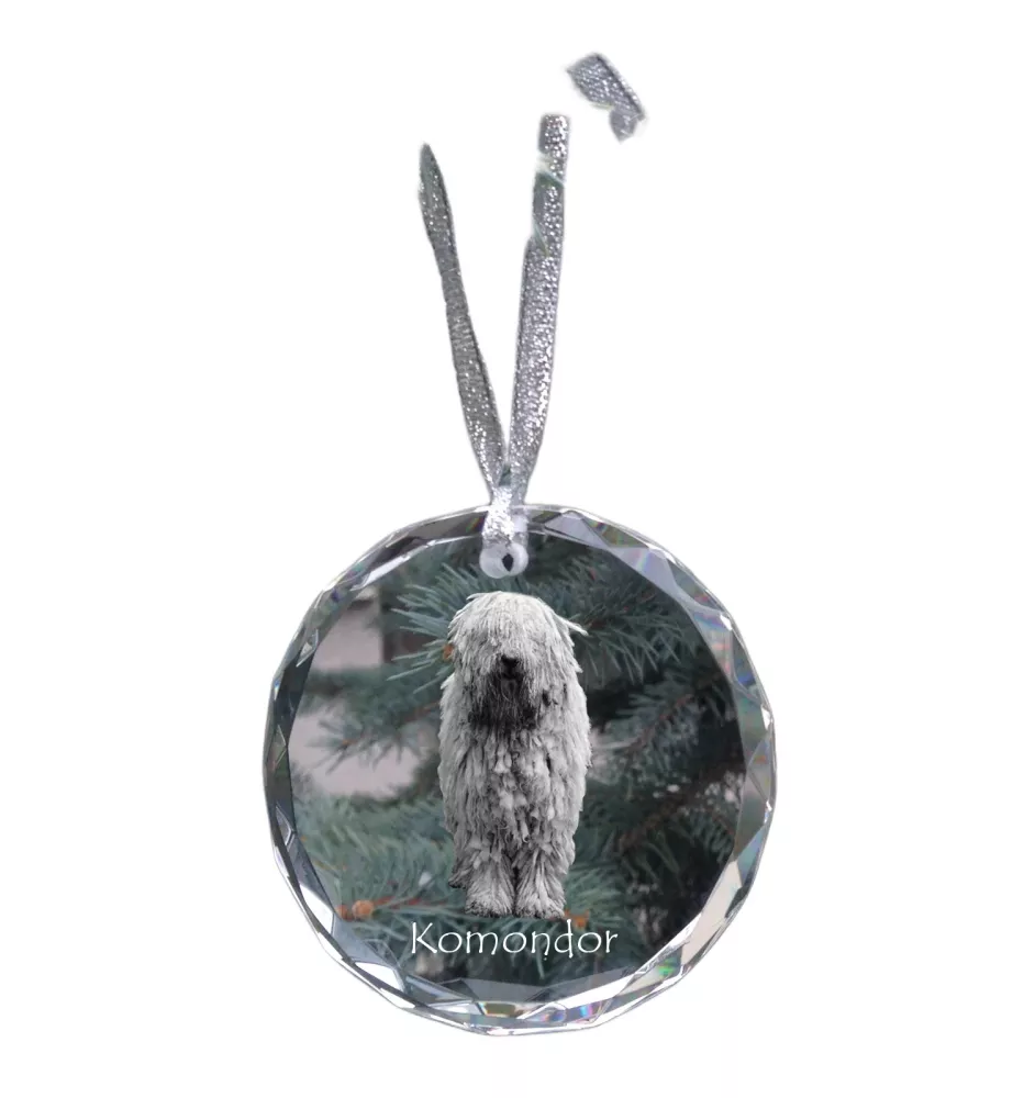 Komondor - Kristallkugel mit Foto, Hundebild im Kristall, personalisierter Christbaumschmuck von Art-Dog.