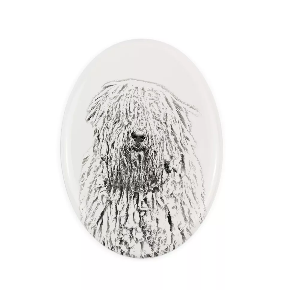Komondor, Hungarian sheepdog, Mop Dog - commemorative plaque with a photo of a dog, tombstone with a print, personalized oval plaque from the Art-Dog brand