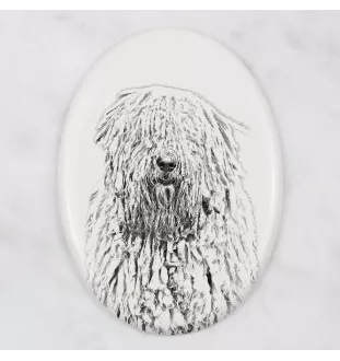 Komondor, Hungarian sheepdog, Mop Dog - commemorative plaque with a photo of a dog, tombstone with a print, personalized oval plaque from the Art-Dog brand