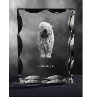 Komondor - Kristall mit einem Hundebild, Glasstatuette mit einem Bild, einzigartiger Bilderrahmen der Marke Art-Dog
