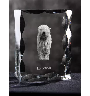 Komondor - Kristall mit einem Hundebild, Glasstatuette mit einem Bild, einzigartiger Bilderrahmen der Marke Art-Dog