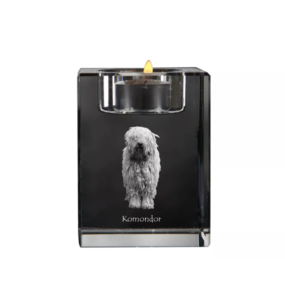 Komondor - Bougeoir avec photo de chien, porte bougie en cristal, cadeau personnalisé par la marque Art-Dog