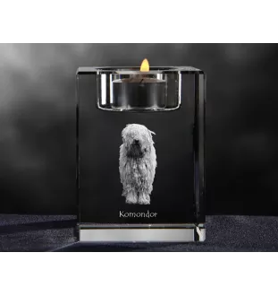 Komondor - Bougeoir avec photo de chien, porte bougie en cristal, cadeau personnalisé par la marque Art-Dog