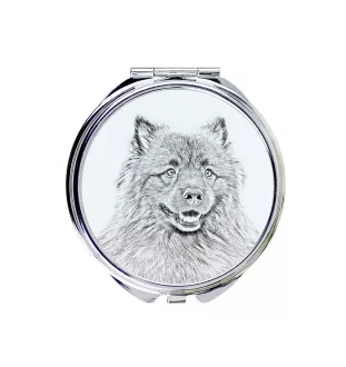 Keeshond, Wolfsspitz, Deutsche Spitze - Taschenspiegel mit Hund, personalisierter Taschenspiegel, kompakter Spiegel mit Art-Dog-Logo