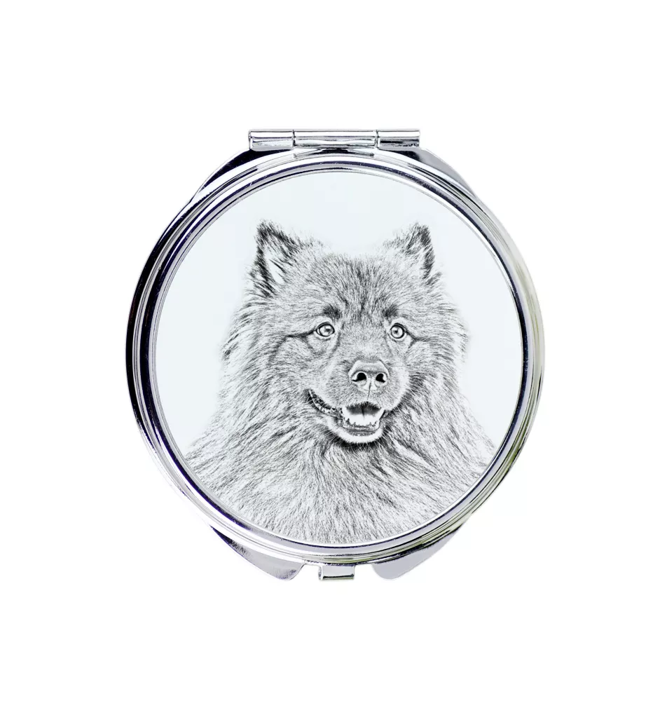 Keeshond, Wolfsspitz, Deutsche Spitze - Taschenspiegel mit Hund, personalisierter Taschenspiegel, kompakter Spiegel mit Art-Dog-Logo