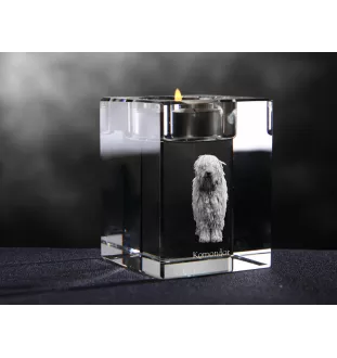Komondor - Bougeoir avec photo de chien, porte bougie en cristal, cadeau personnalisé par la marque Art-Dog