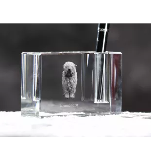Komondor, Hungarian sheepdog, Mop Dog - Pen stand, crystal organiser with dog photo, unique desk decoration by Art-Dog brand