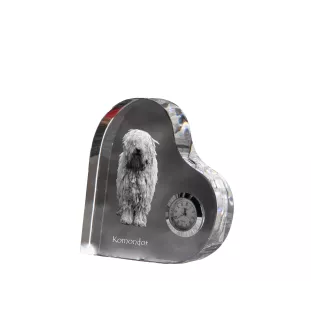 Komondor - horloge en cristal avec une photo de chien, horloge de table en forme de cœur, horloge debout personnalisée de la marque Art-Dog