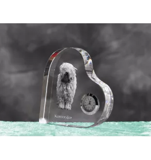 Komondor - Kristalluhr mit einem Hundebild, Herzregal-Uhr, personalisierte Standuhr der Marke Art-Dog