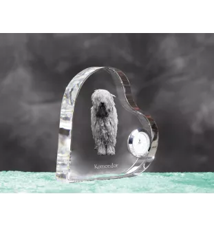 Komondor - Kristalluhr mit einem Hundebild, Herzregal-Uhr, personalisierte Standuhr der Marke Art-Dog