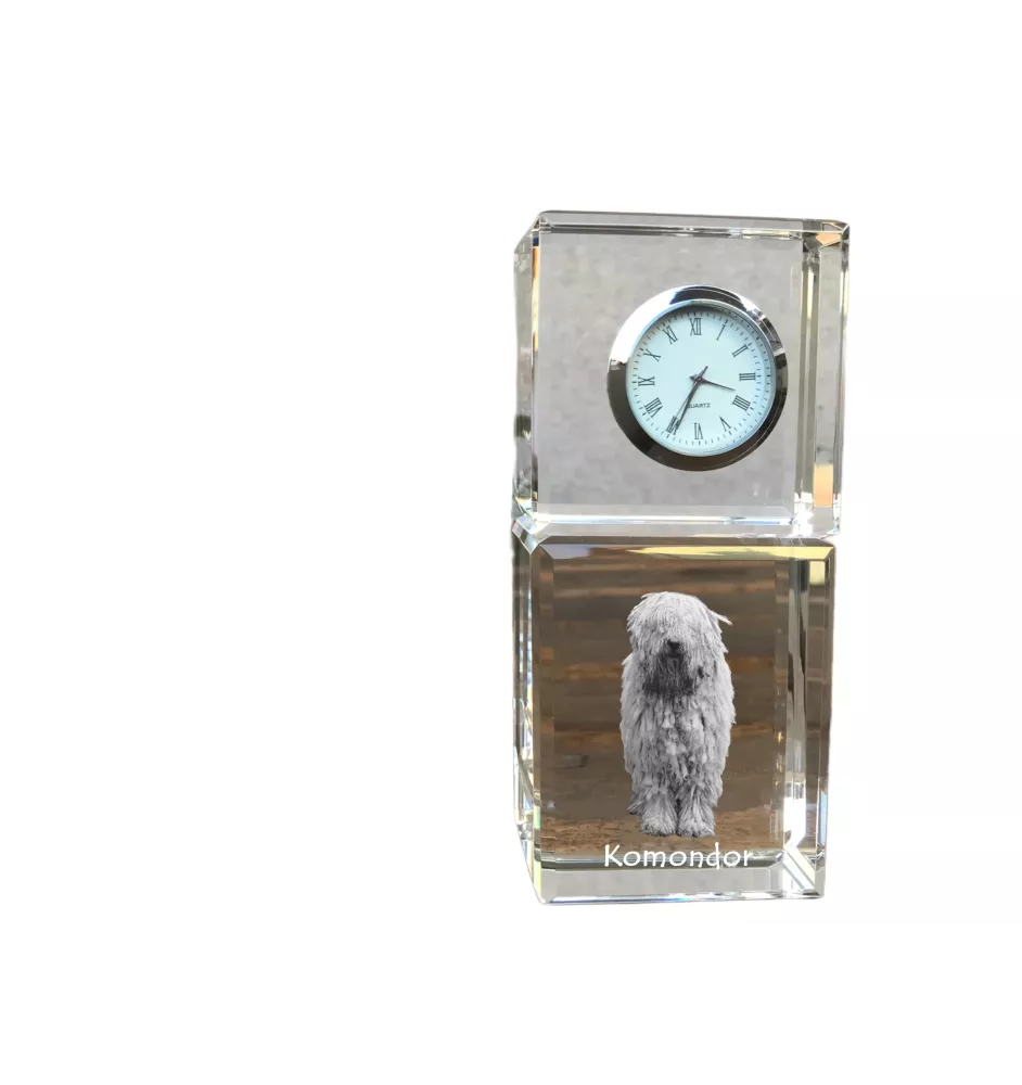 Komondor - montre en cristal avec photo, photo de chien dans un cristal, horloge de bureau personnalisée de la marque Art-Dog