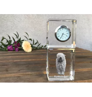 Komondor - Kristalluhr mit Foto, Hundebild im Kristall, personalisierte Schreibtischuhr von Art-Dog.