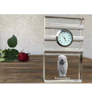 Komondor, Hungarian sheepdog, Mop Dog - glass clock with a photo, photo of a dog in crystal, personalized standing office clock by Art-Dog brand