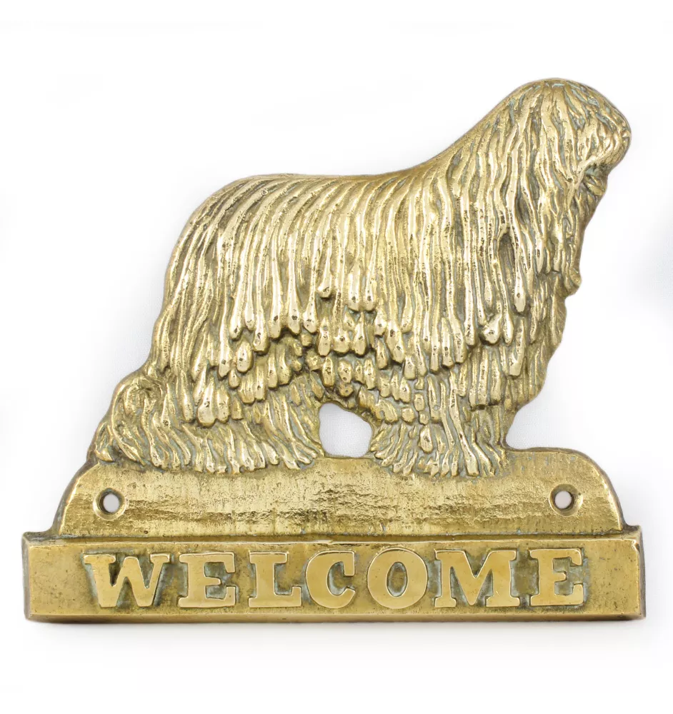 Komondor - une plaque de porte avec un chien, une plaque de bienvenue en laiton, une enseigne exceptionnelle avec l'inscription Welcome de la marque Art-Dog