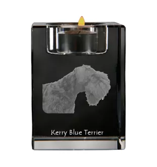 Kerry Blue Terrier, Irish Blue Terrier - Kerzenhalter mit Hundefoto, Teelichthalter aus Kristall, personalisiertes Geschenk der Marke Art-Dog