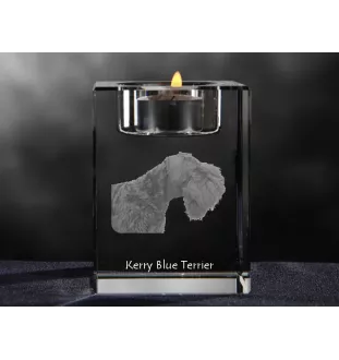Terrier Kerry Blue - Bougeoir avec photo de chien, porte bougie en cristal, cadeau personnalisé par la marque Art-Dog