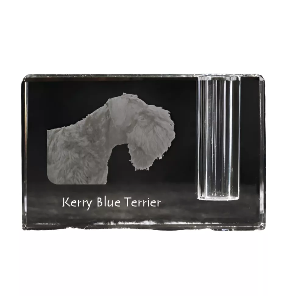 Kerry Blue Terrier, Irish Blue Terrier - Pen stand, crystal organiser with dog photo, unique desk decoration by Art-Dog brand