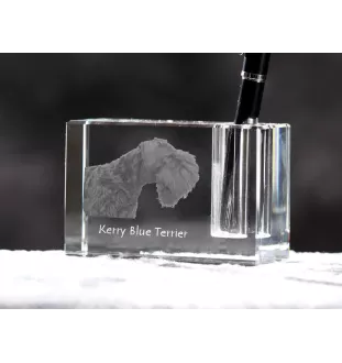 Kerry Blue Terrier, Irish Blue Terrier - Pen stand, crystal organiser with dog photo, unique desk decoration by Art-Dog brand