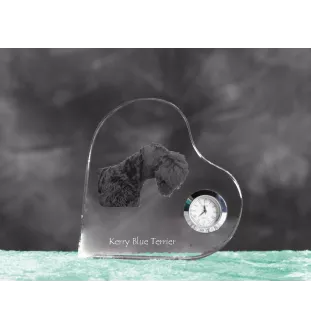 Kerry Blue Terrier, Irish Blue Terrier - crystal clock with a dog picture, heart-shaped shelf clock, personalized standing clock by Art-Dog brand