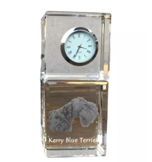 Kerry Blue Terrier, Irish Blue Terrier - crystal clock with a photo, a photo of a dog in crystal, personalized desk clock by Art-Dog brand