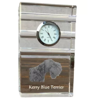 Kerry Blue Terrier, Irish Blue Terrier - Glasuhr mit Foto, Foto eines Hundes im Kristall, personalisierte Tischuhr für das Büro der Marke Art-Dog