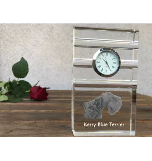 Terrier Kerry Blue - une horloge en verre avec une photo, une photo de chien dans un cristal, une horloge de bureau personnalisée de la marque Art-Dog