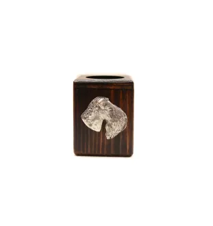 Kerry Blue Terrier, Irish Blue Terrier - wooden candle holder with a dog, a unique souvenir after losing a dog, a handicraft from the Art-Dog brand