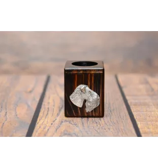 Kerry Blue Terrier, Irish Blue Terrier - Holzkerzenständer mit Hund, einzigartiges Andenken an den Verlust eines Hundes, Handwerkskunst der Marke Art-Dog