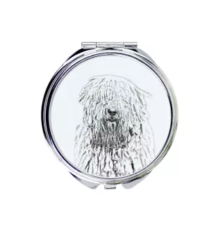 Komondor - Taschenspiegel mit Hund, personalisierter Taschenspiegel, kompakter Spiegel mit Art-Dog-Logo