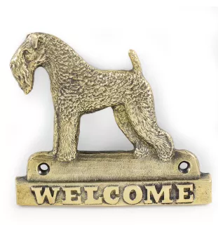Terrier Kerry Blue - une plaque de porte avec un chien, une plaque de bienvenue en laiton, une enseigne exceptionnelle avec l'inscription Welcome de la marque Art-Dog