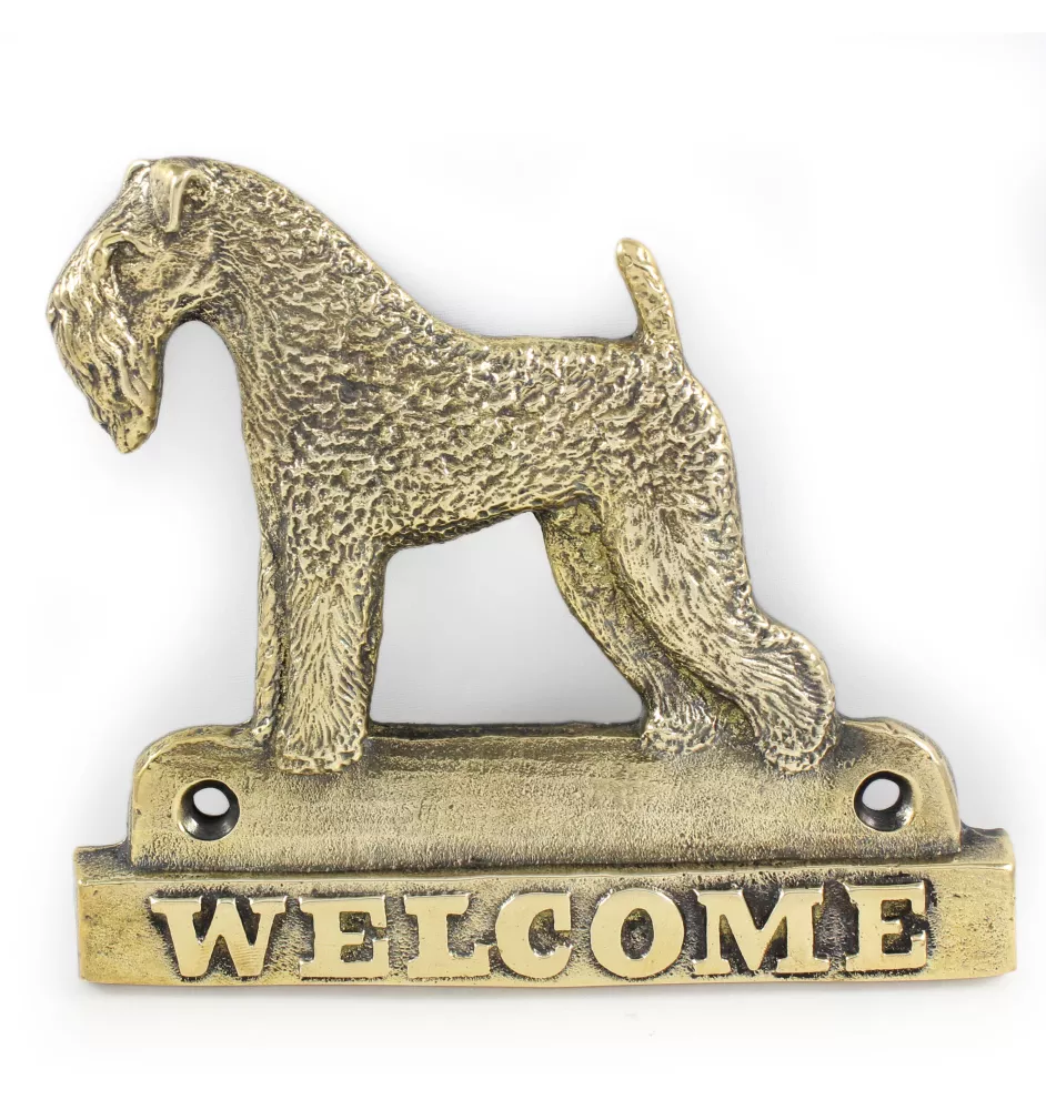 Kerry Blue Terrier, Irish Blue Terrier - Türschild mit Hund, messingfarbenes Willkommensschild, einzigartiges Schild mit der Aufschrift Welcome von der Marke Art-Dog