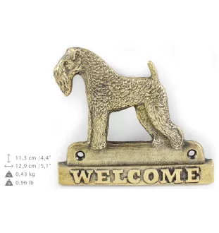 Kerry Blue Terrier, Irish Blue Terrier - a door sign with a dog, a brass welcome plaque, a unique sign with the inscription Welcome from the Art-Dog brand