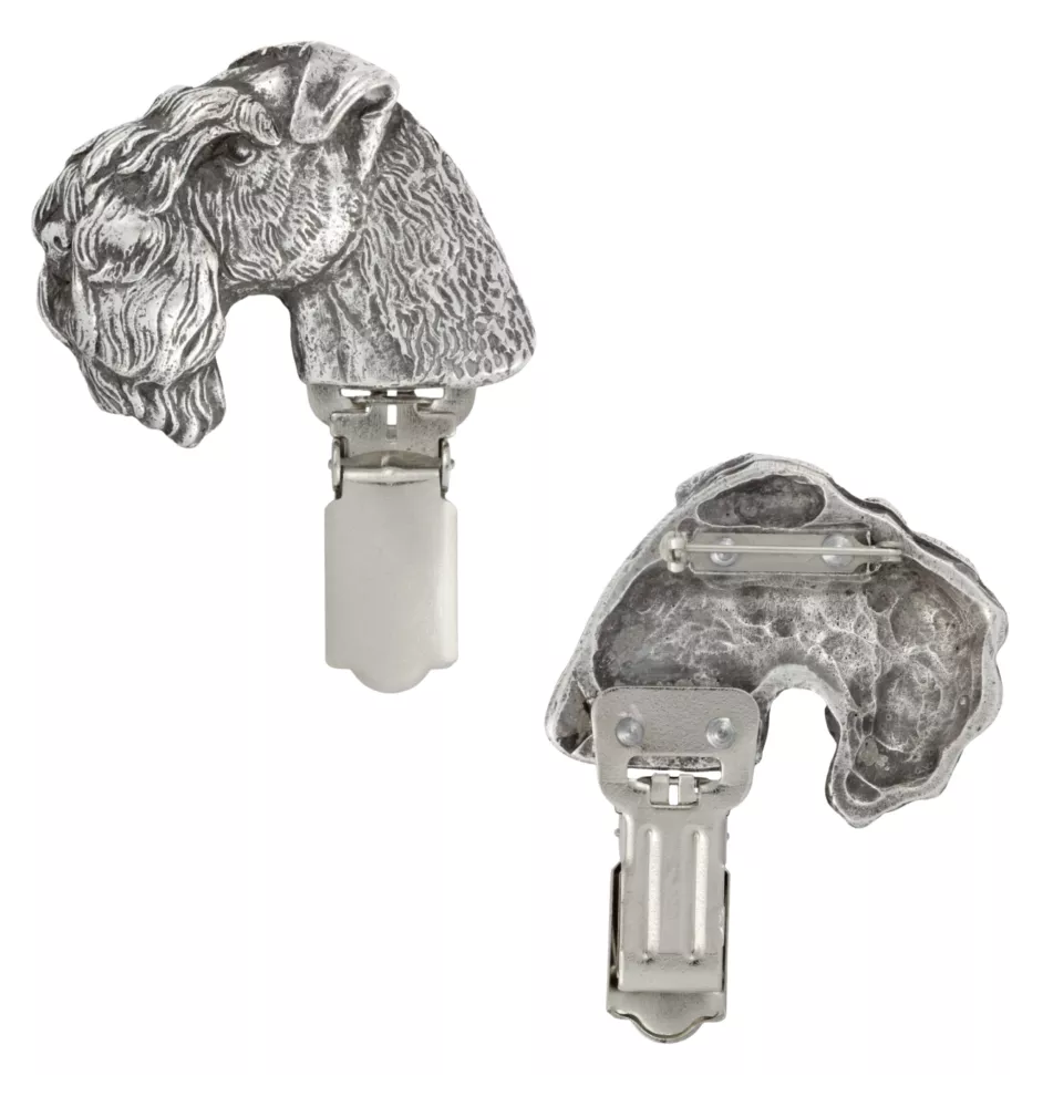 Terrier Kerry Blue - broche avec pince, support pour numéro de départ, épingle argentée pour exposition de chiens de la marque Art-Dog